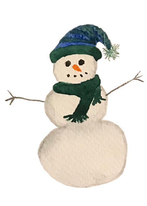 Snowman Greeting Card featuring the painting Snowman with Tassel Hat by Lisa Neuman