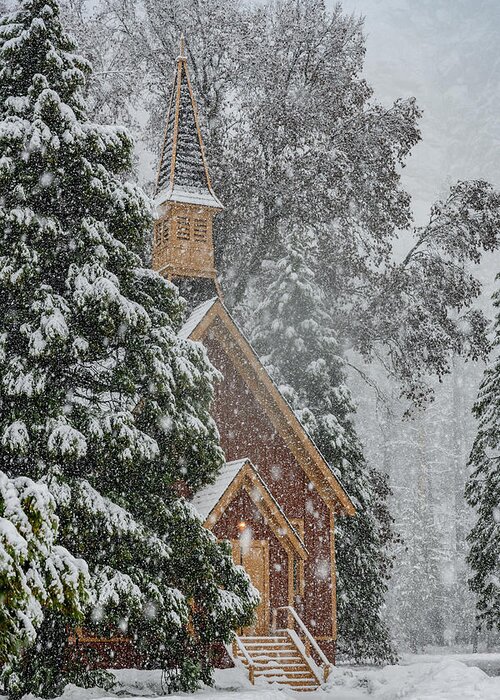 Yosemite Greeting Card featuring the photograph Snowy Chapel by Kelly VanDellen