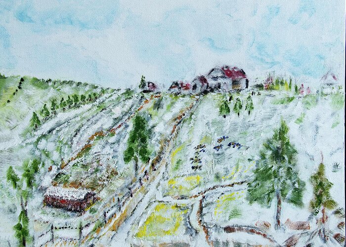  Greeting Card featuring the painting Snowy Farmland by David McCready