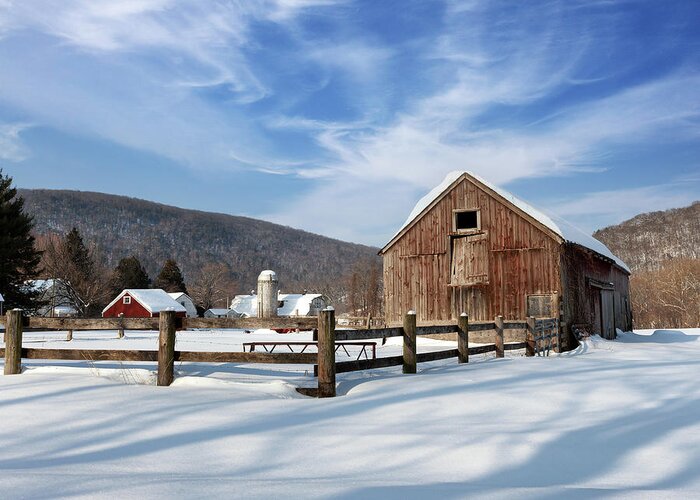 Rural America Greeting Card featuring the photograph Snowy New England Barns by Bill Wakeley