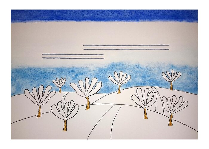 Watercolor Greeting Card featuring the painting Snowy Orchard by John Klobucher