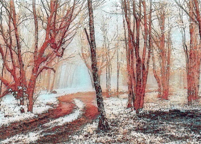 North Carolina Greeting Card featuring the painting Snowy Trees in the Fog fx by Dan Carmichael