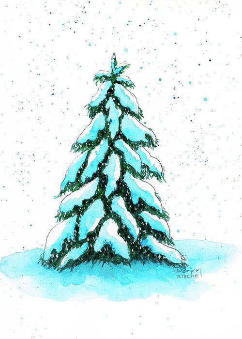 Snowy Greeting Card featuring the painting Snowy Woodland Tree by Darice Machel McGuire