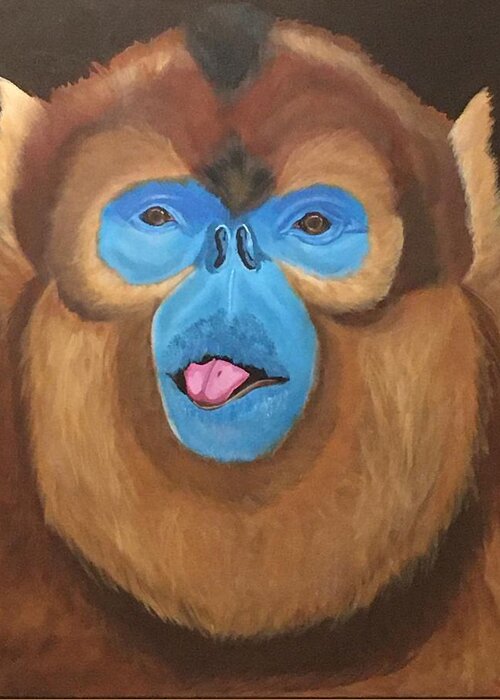  Greeting Card featuring the painting Snub Nose Monkey-Back at You by Bill Manson
