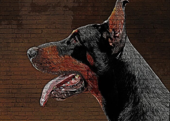 Dobermann Greeting Card featuring the painting So cute but savage, Dobermann Pinscher Dog by Custom Pet Portrait Art Studio