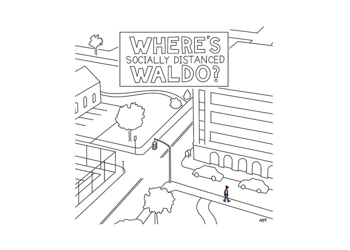 Captionless Greeting Card featuring the drawing Social Distanced Waldo by Adam Douglas Thompson