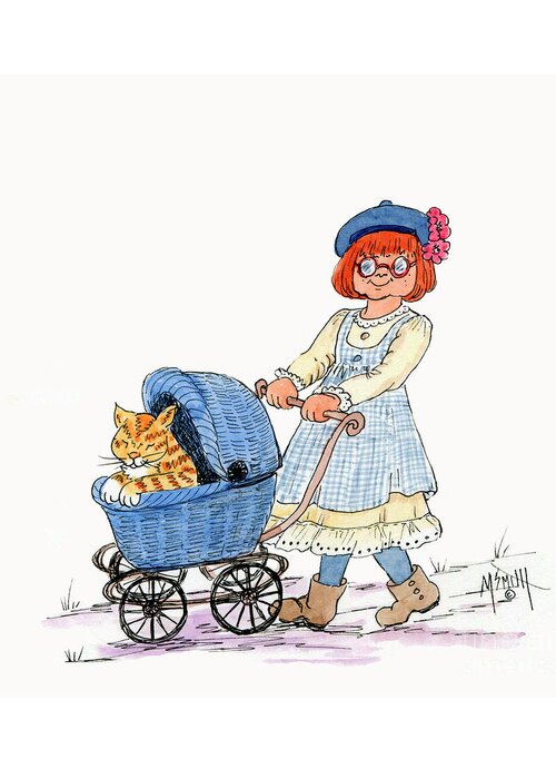 Children's Art Greeting Card featuring the drawing Sofie's Doll Carriage by Marilyn Smith