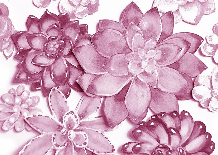 Succulent Greeting Card featuring the painting Soft Pink Succulent Plants Garden Watercolor Interior Art X by Irina Sztukowski