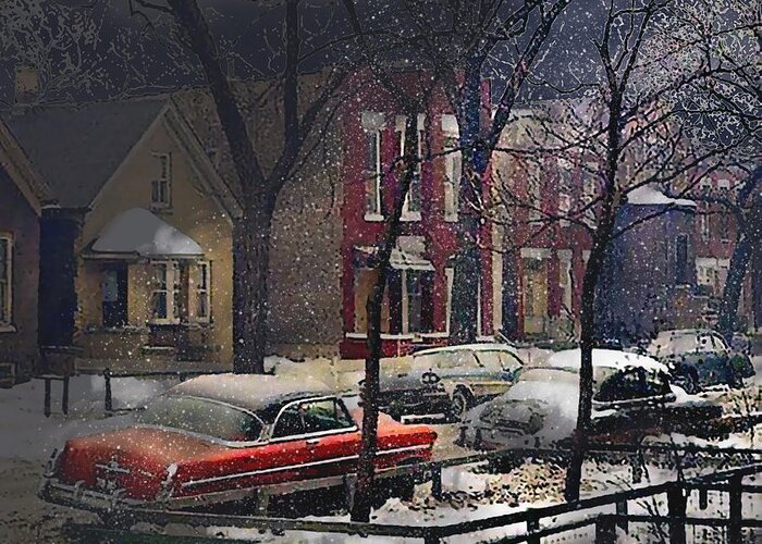Chicago Greeting Card featuring the digital art Soft Snow in Wicker Park - Chicago 1960 by Glenn Galen