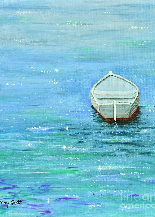 Boat Greeting Card featuring the painting Solitary Rowboat by Mary Scott