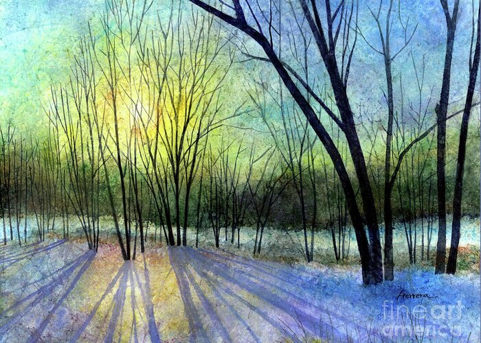 Winter Greeting Card featuring the painting Solstice Shadows-pastel colors by Hailey E Herrera
