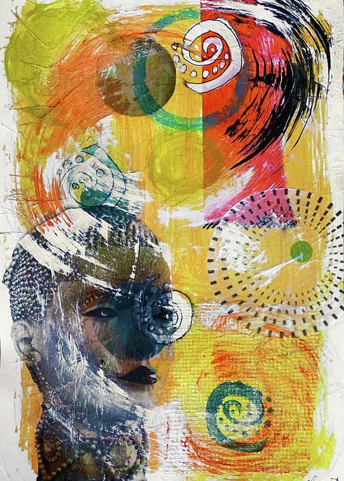 Abstract Greeting Card featuring the mixed media Something About Round Things by Jessica Levant