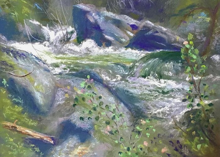 Rushing Water Greeting Card featuring the pastel Song of Spring by Sandra Lee Scott