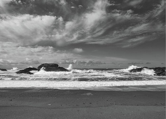 Landscape Greeting Card featuring the photograph South Beach Vista Black and White by Allan Van Gasbeck