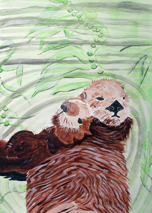 Southern Sea Otter Duo Greeting Card featuring the painting Southern Sea Otter Duo by Wynn Derr