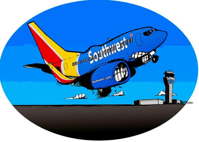 Boeing Greeting Card featuring the drawing Southwest 737 by Michael Hopkins