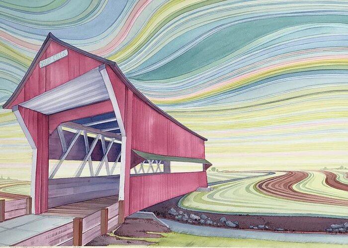 Covered Bridge Greeting Card featuring the painting Spain Creek Bridge by Scott Kirby