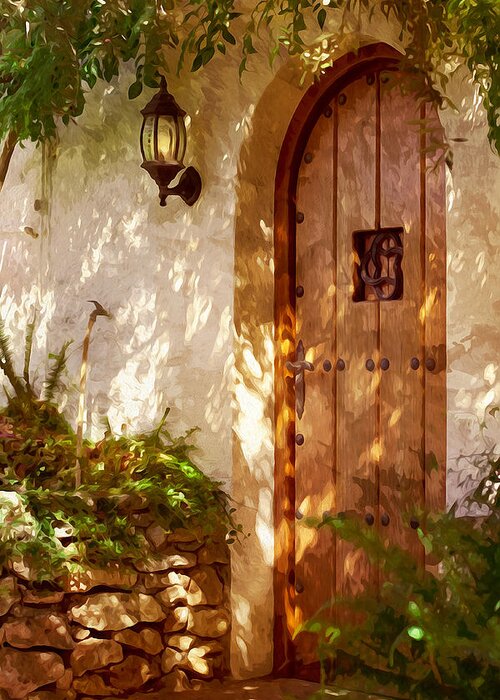 Wooden Door Greeting Card featuring the digital art Spanish Doorway by Naomi Maya