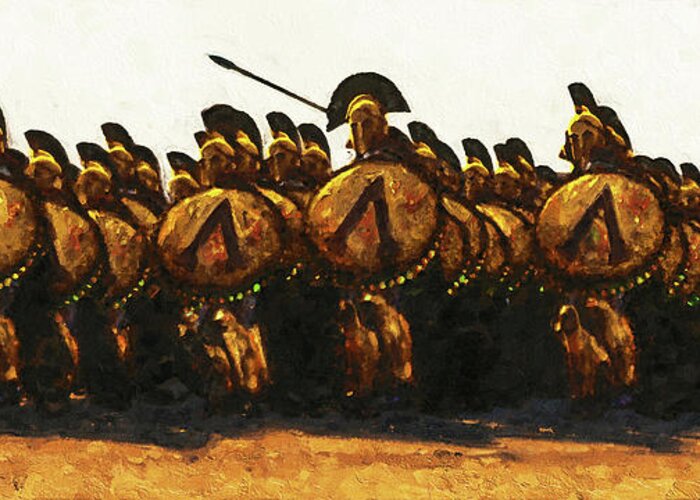 Spartan Warrior Greeting Card featuring the painting Spartans at War, 06 by AM FineArtPrints