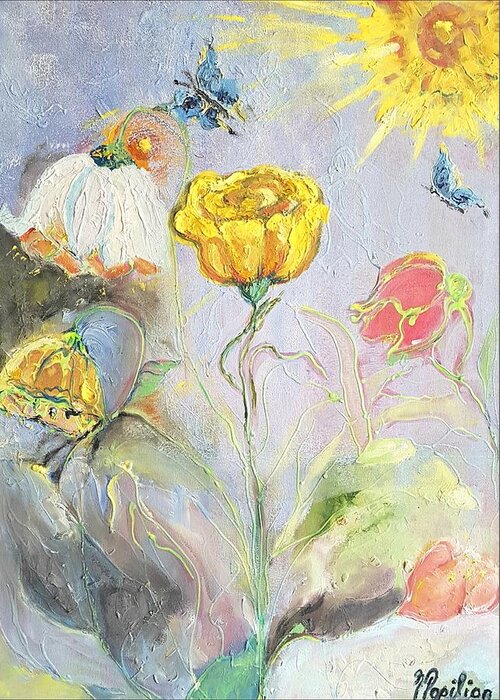 Flowers Greeting Card featuring the painting Spring Breeze by Evelina Popilian