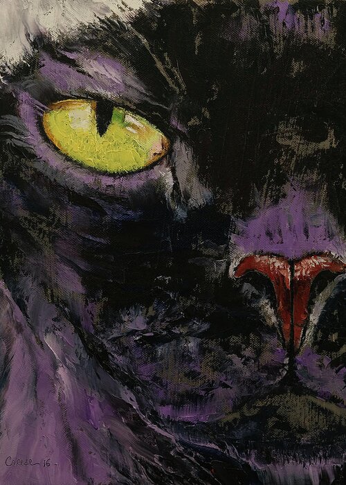 Cat Greeting Card featuring the painting Black Sphynx by Michael Creese