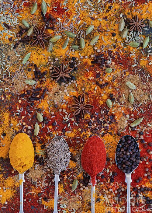 Indian Greeting Card featuring the photograph Spices and Spoons by Tim Gainey
