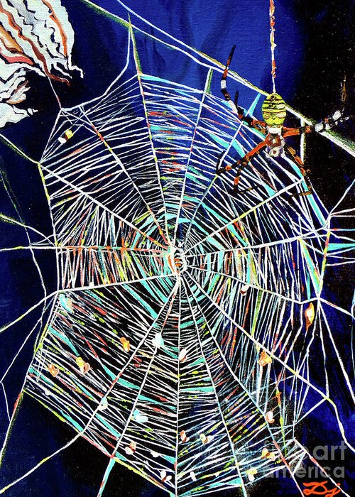 Spider Web Greeting Card featuring the painting Spider Web by Daniel Janda