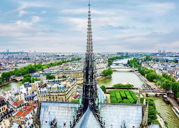 Notre Dame Greeting Card featuring the photograph Spire of Notre Dame Cathedral in Paris by Alexios Ntounas