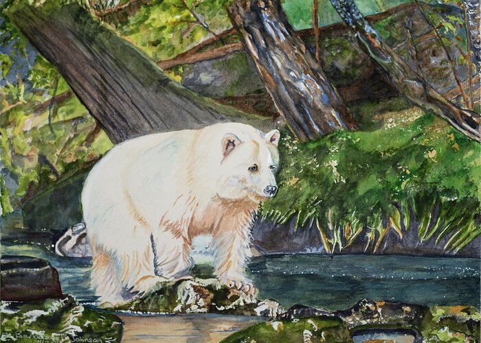 Bear Greeting Card featuring the painting Spirit Bear by Barbara F Johnson