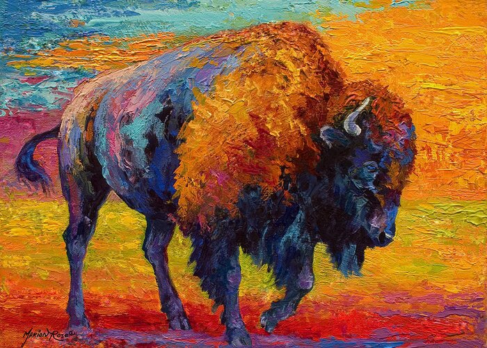 Bison Greeting Card featuring the painting Spirit Of The Prairie by Marion Rose