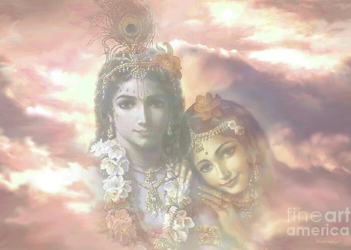 Krishna Art Greeting Card featuring the painting Spiritual Sky by Vishnu Das