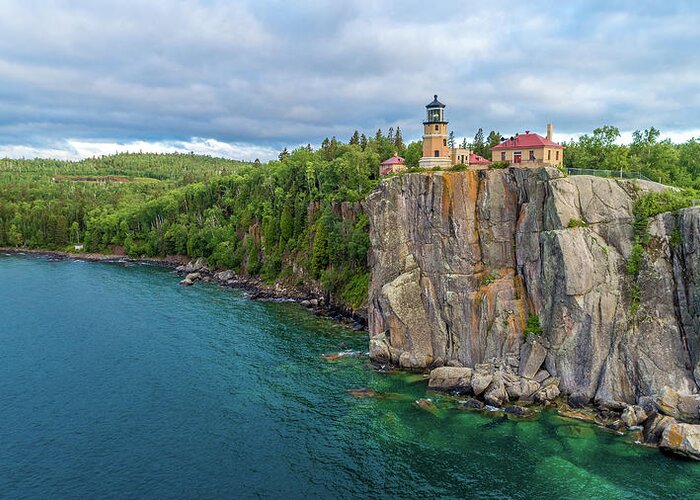 Split Rock Lighthouse Greeting Card featuring the photograph Split Rock Lighthouse Aerial by Sebastian Musial