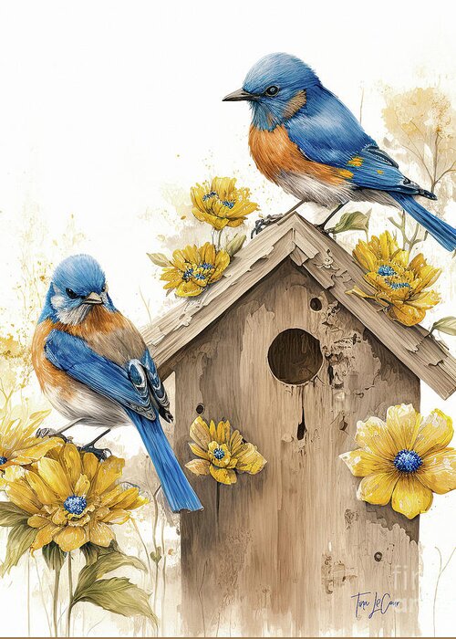 Bluebirds Greeting Card featuring the painting Spring Bluebirds by Tina LeCour