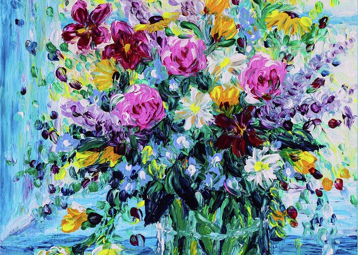 Still Life Greeting Card featuring the painting Spring Bounty by Bari Rhys