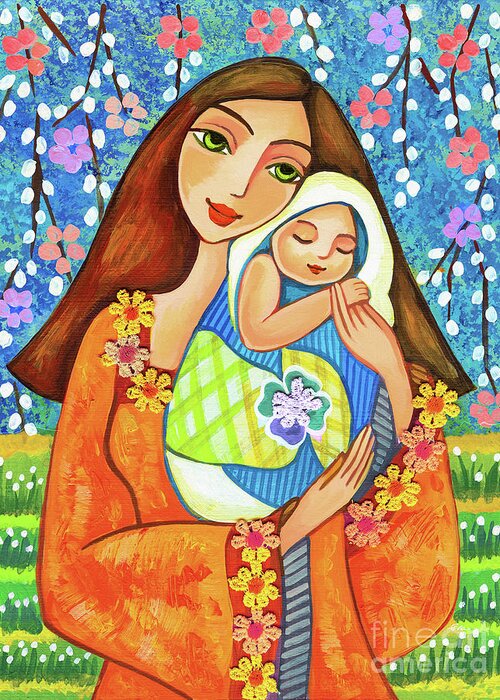 Mother And Child Greeting Card featuring the painting Spring Mother by Eva Campbell