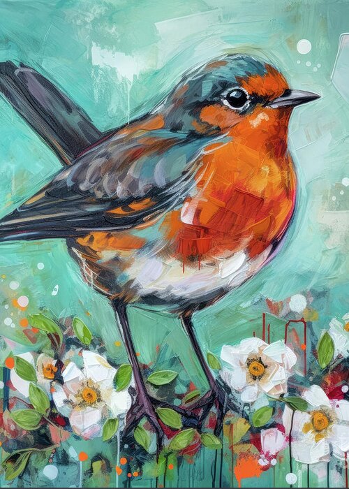 American Robin Greeting Card featuring the painting Spring Robin by Tina LeCour