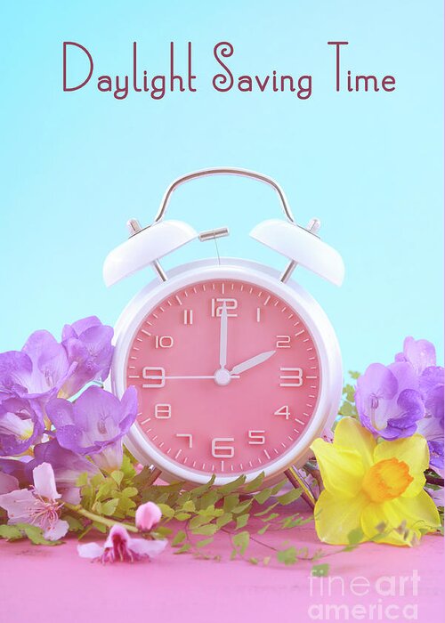 Clock Greeting Card featuring the photograph Springtime Daylight Saving Time Clock Concept by Milleflore Images