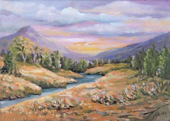 Landscape Greeting Card featuring the painting Springtime in the Valley by Nancy Griswold