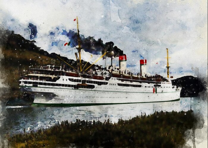 Steamer Greeting Card featuring the digital art S.S. Conte Biancamano by Geir Rosset