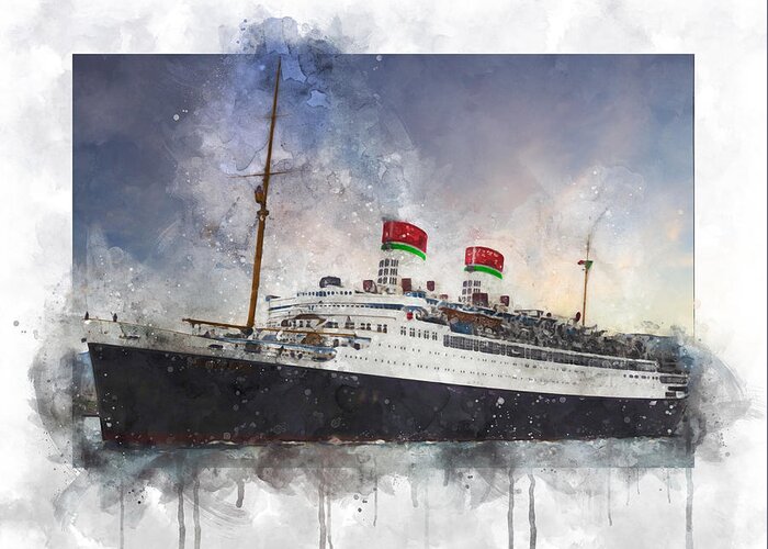 Steamer Greeting Card featuring the digital art S.S. Conte di Savoia by Geir Rosset