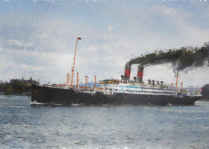 Steamer Greeting Card featuring the digital art S.S. Frederik VIII by Geir Rosset