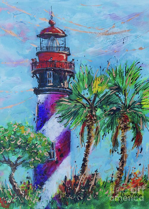  Greeting Card featuring the painting St. Augustine Lighthouse lll by Jyotika Shroff
