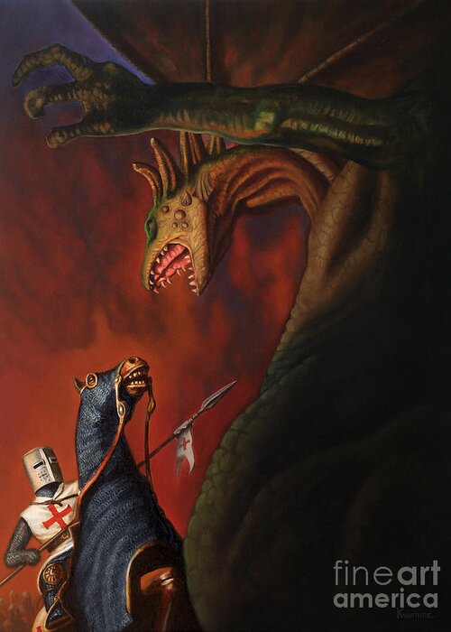 Dragon Greeting Card featuring the painting St. George and the Dragon by Ken Kvamme