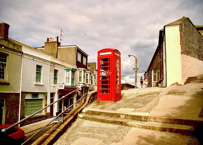 Red Greeting Card featuring the photograph St. Ives Red Telephone Box by Gordon James