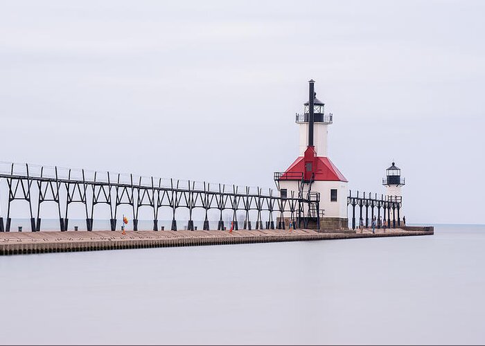 Lighthouse Greeting Card featuring the digital art St. Joseph North Pier Lighthouse by Kevin McClish