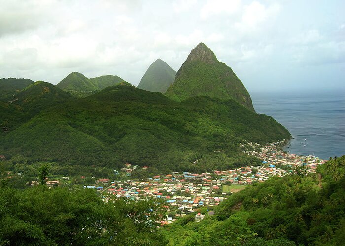St. Lucia Greeting Card featuring the photograph St. Lucia Pitons by Flinn Hackett