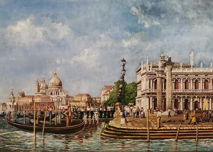  Greeting Card featuring the painting St Marks square, Venice by Raouf Oderuth