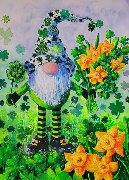 St. Patrick's Day Greeting Card featuring the painting St. Patrick's Day Gnome by Diane Phalen