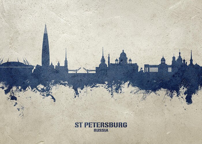 St Petersburg Greeting Card featuring the digital art St Petersburg Russia Skyline #39 by Michael Tompsett