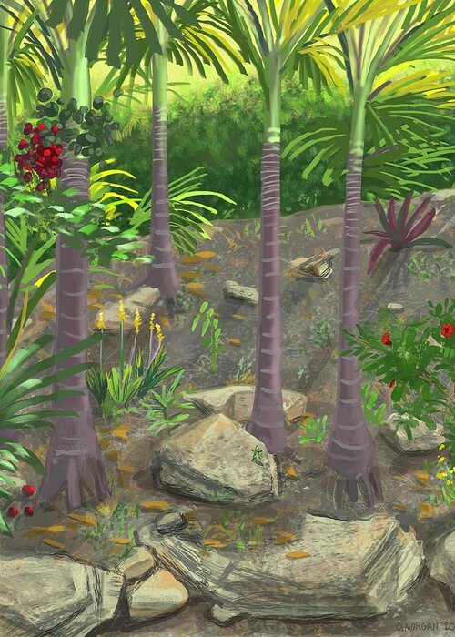 Palm Trees Greeting Card featuring the digital art St Thomas backyard by Don Morgan